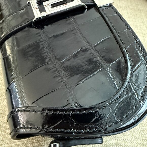 Versace 1010951 Crocodile-Embossed Black Leather Mini Bag - Picture 2 of 13
